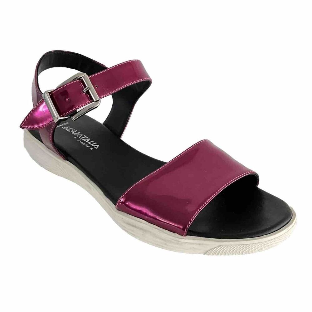 Aquatalia Leather Ravish Sandals Metallic Fuchsia 8.5